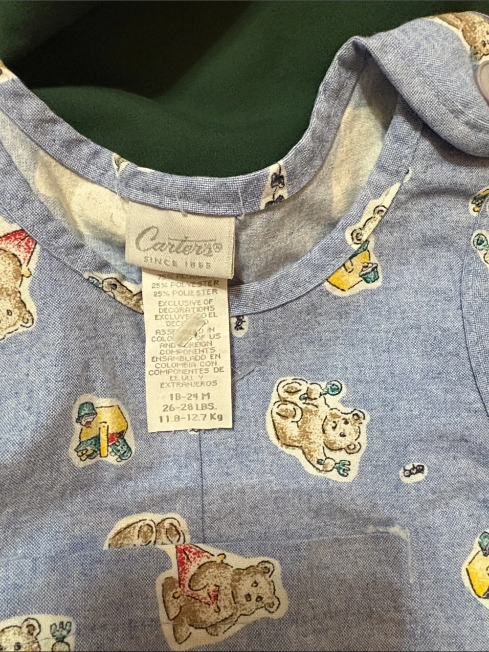 Carter's Light Blue Cotton Romper with Bear Print